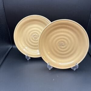 2 Pottery Barn Garden Salad Luncheon Plate Bee & Snail Yellow 8 5/8"50